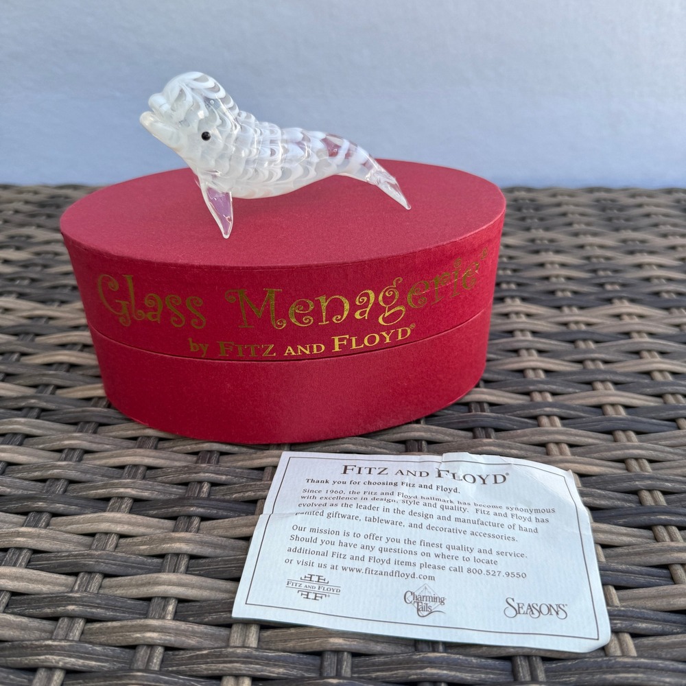Fitz and Floyd Glass Menagerie Beluga Whale Figurine 43/239 Box 2006